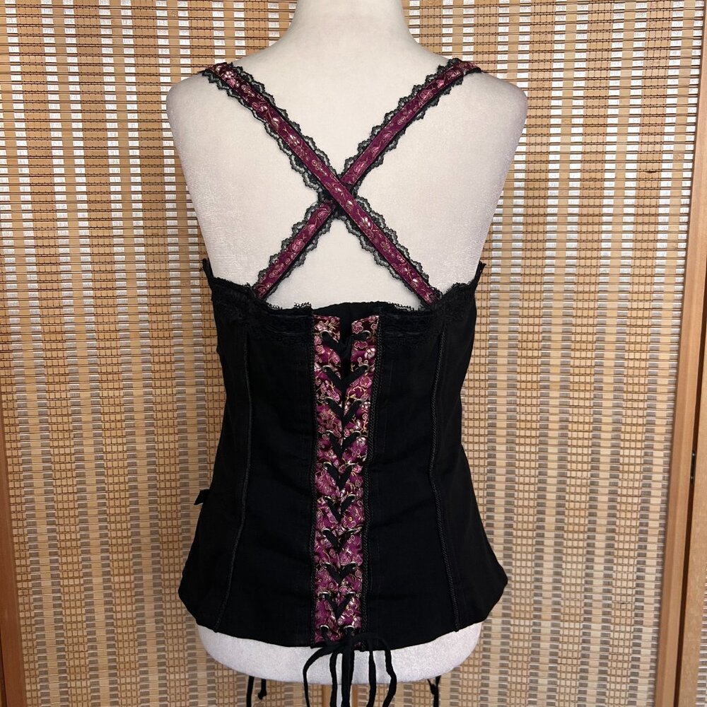 Tripp NYC Pink and Black Lace-Up Corset Top - Picture 3 of 6